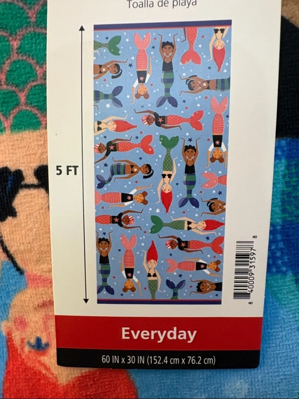 🧜‍♀️🆕🧜‍♀️ Mainstays Colorful Mermaid Beach Towel - Blue, Green, Red